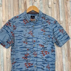 Roark Revival XL Port Antonio Button Down Aloha Shirt Blue Red Floral Huckberry